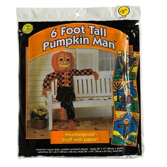 Vintage Sunhill Stuffed Pumpkin Man 1997 Weatherproof Plastic Sealed Halloween‎ - Picture 1 of 6